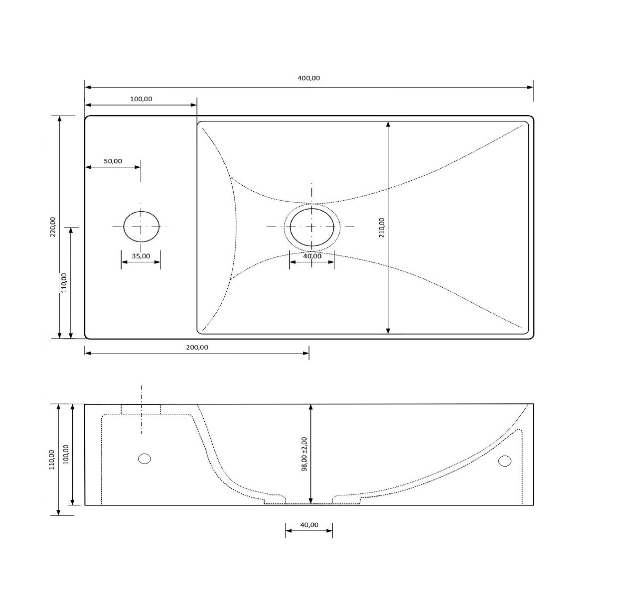 SHOWMODEL: Sanigoods Luko fontein 40x22cm rechts met kraangat hoogglans wit