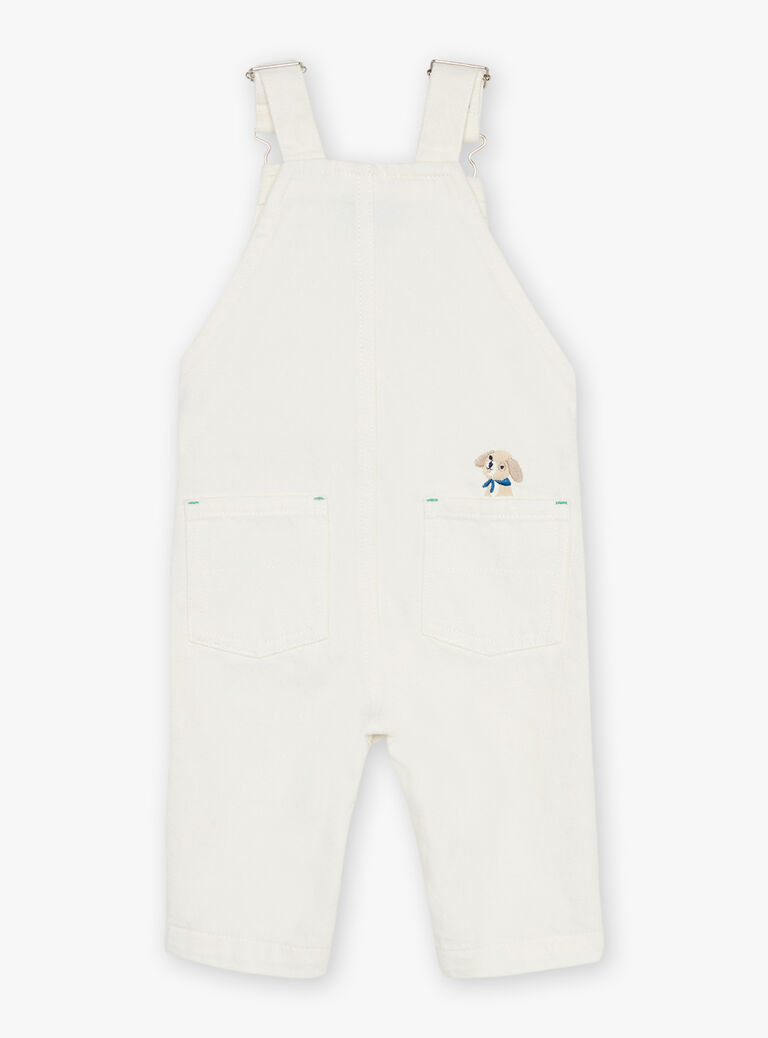 Salopette longue en denim écru avec broderie