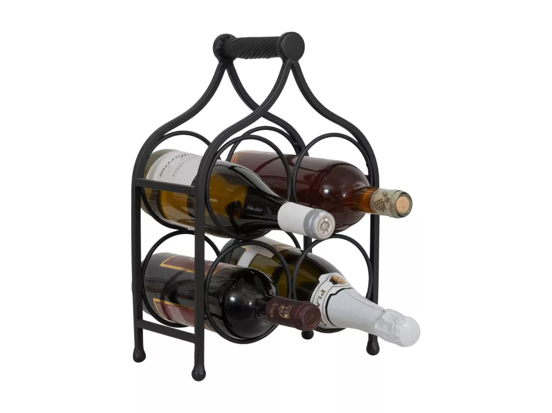 BISCOTTINI Porte-Bouteilles - Fer Forgé Finition Noir Antique - Idéal pour la Décoration du Salon ou de la Cuisine - Casier à Vin - 24 x 14 x 35 cm - Support pour 4 Bouteilles de Vin