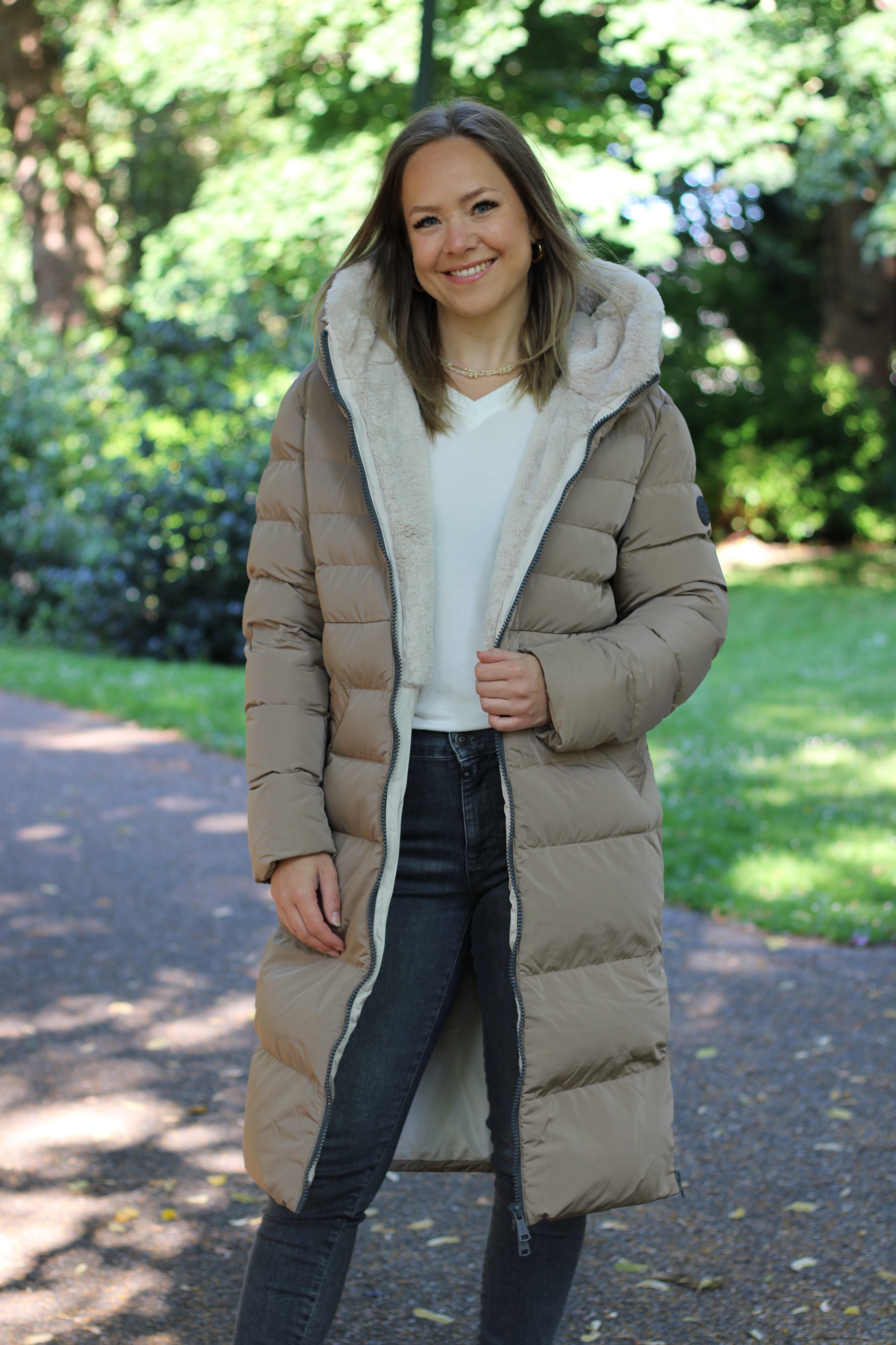 Rino & Pelle - Keila Fur Long Padded Hooded Coat - Toffee/Stone