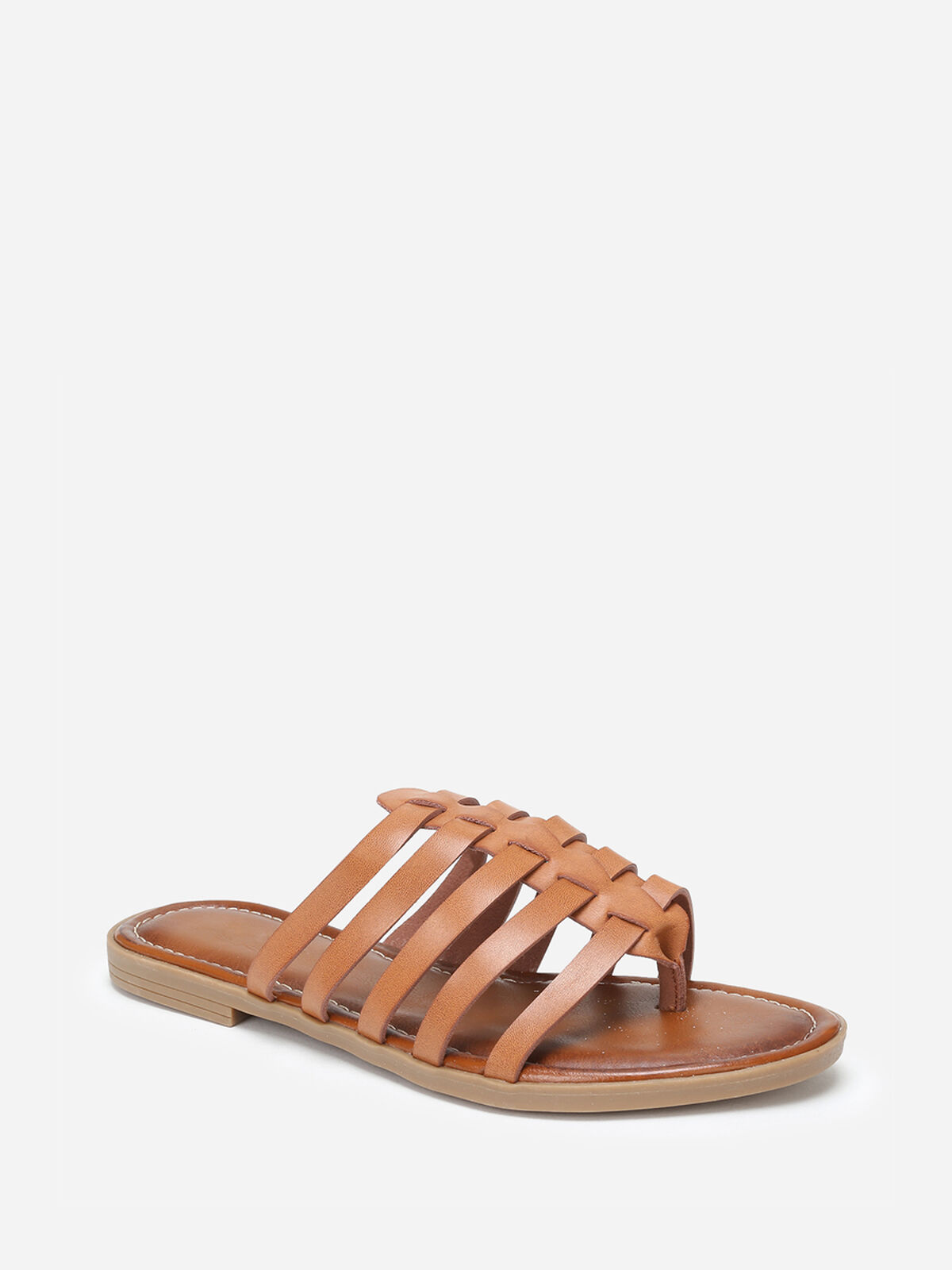 Mules plates à multi brides- Camel