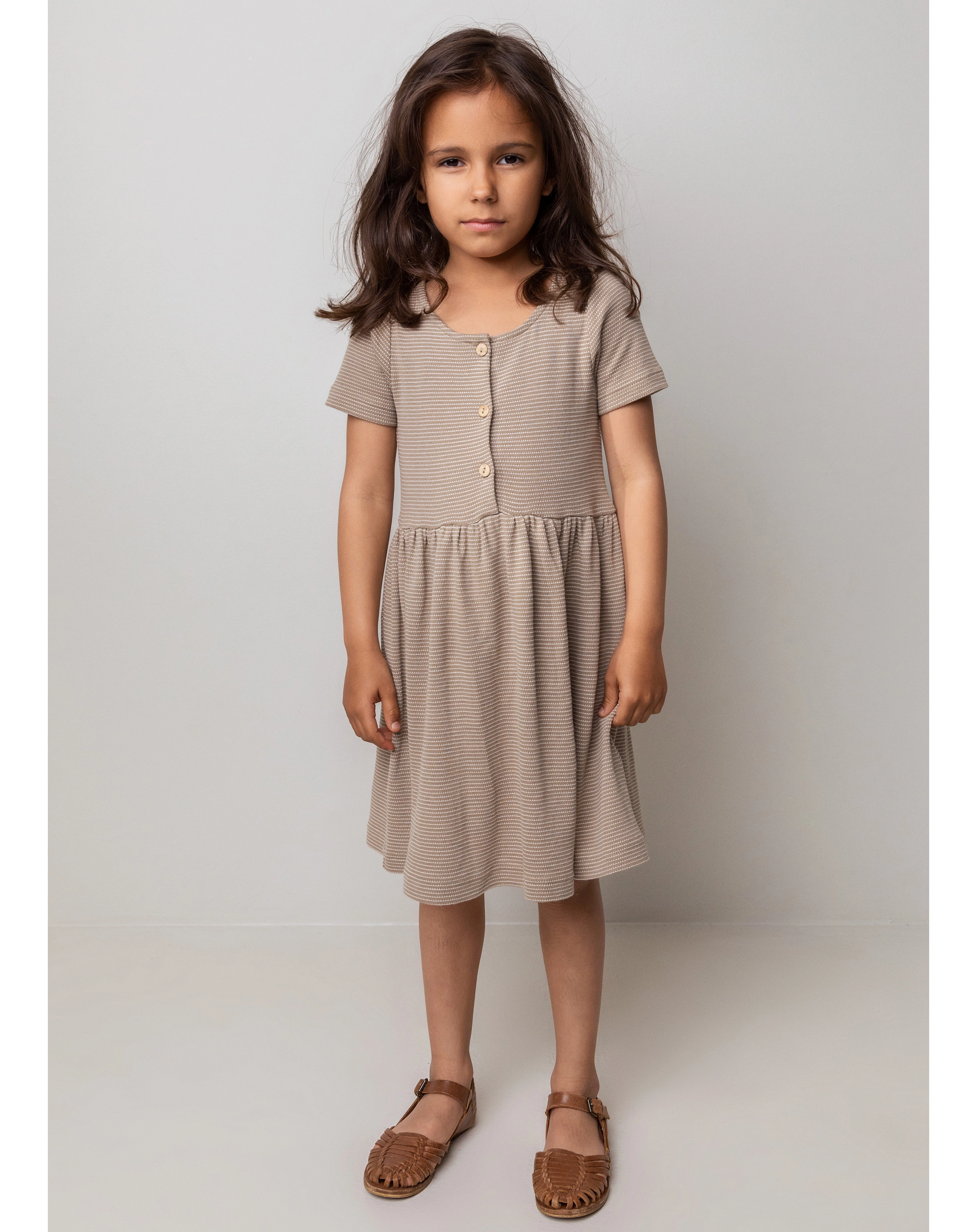 Kurzarmkleid DOVA STRIPES in sandstone