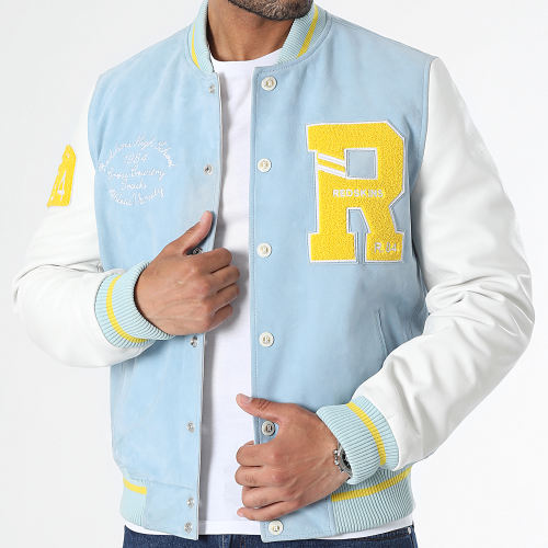 Veste Teddy Cuir Clan Muster Bleu Clair Blanc
