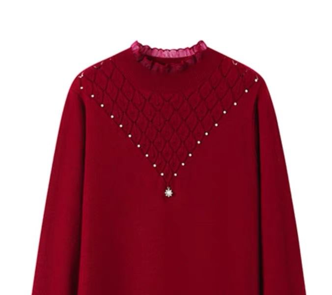 Jeonseon - Mini A-lijn jurk met lange mouwen en een mockneck, effen breisel