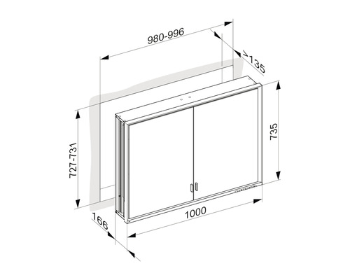 KEUCO Royal Lumos spiegelkast, 100 x 16,5 x 73,5 cm, zilver, 2-deurs, LED, IP24, inbouw, 723
