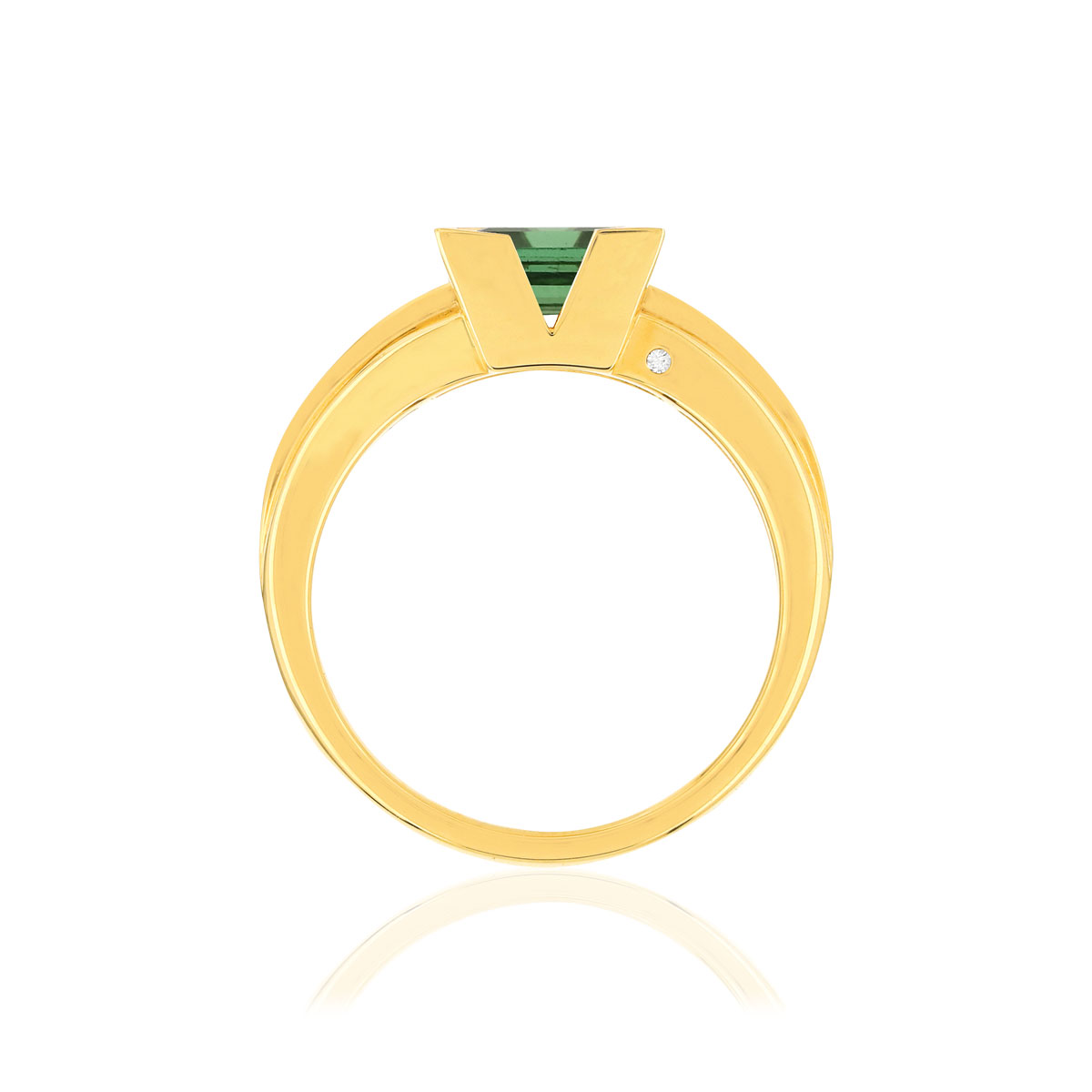 Bague VAN BRILL or jaune 750, tourmaline verte, diamants.