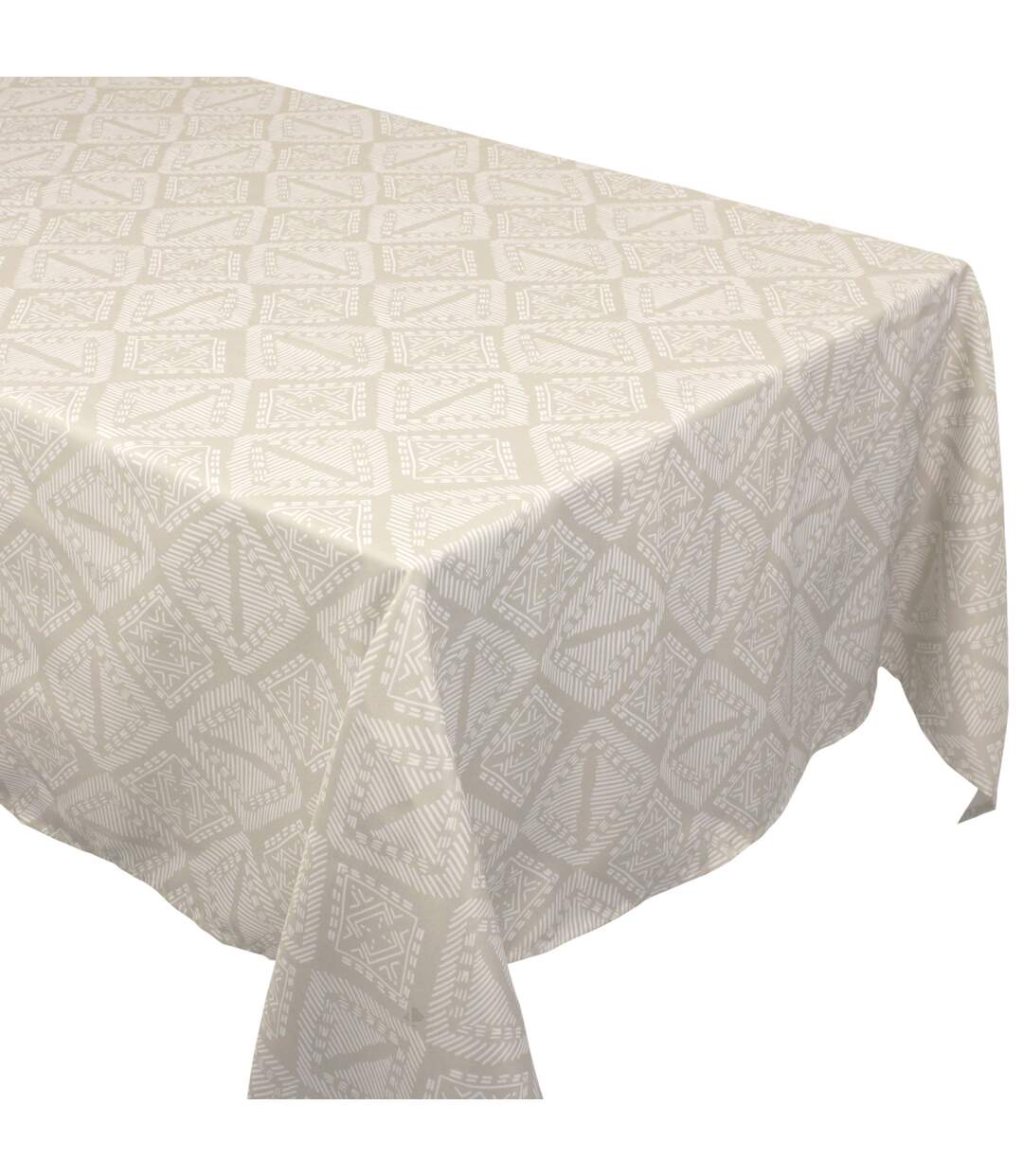 Nappe ronde 180 cm imprimée 100% polyester BOHO géométrique vert sauge