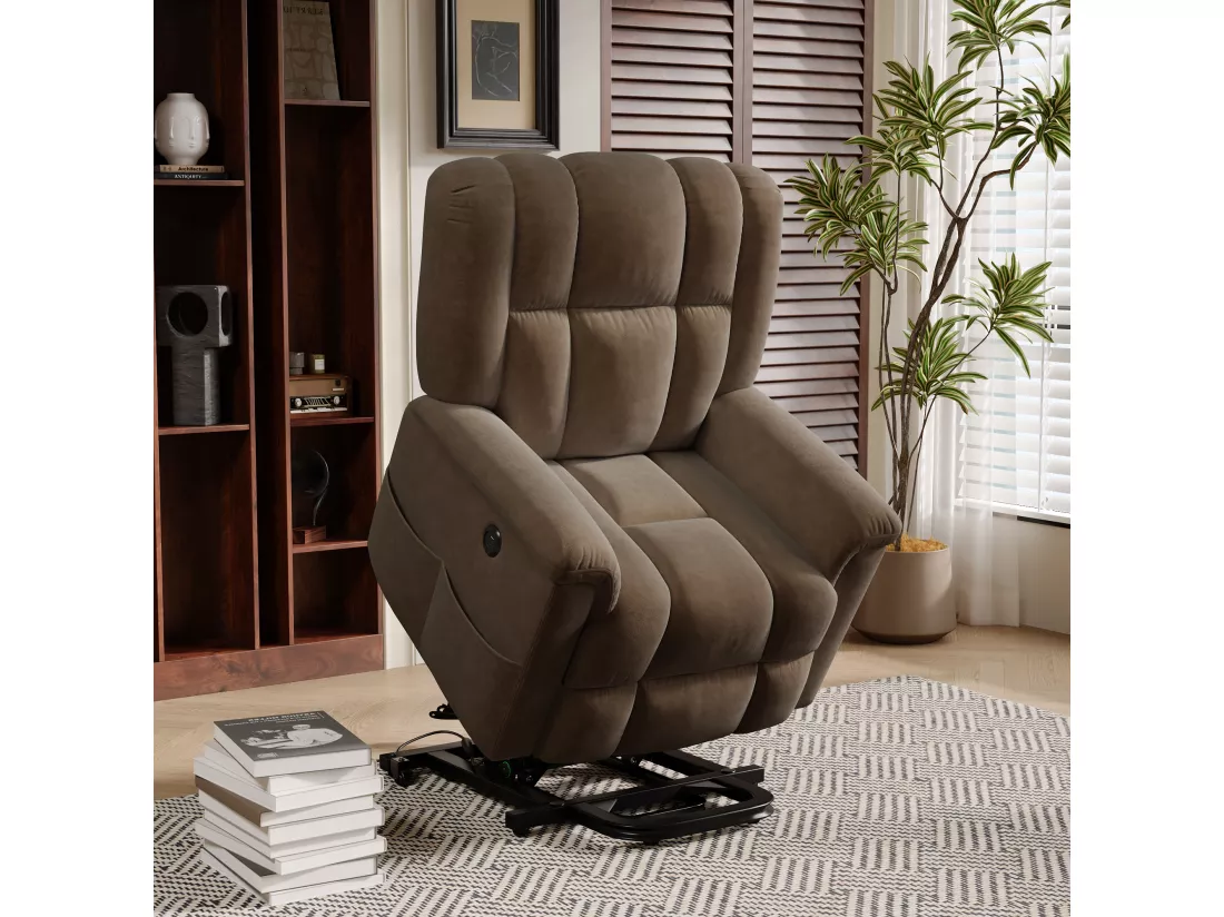 Fauteuil de massage électrique, massage lombaire 8 points + chauffage 2 points, port USB + TYPE C, velours, marron