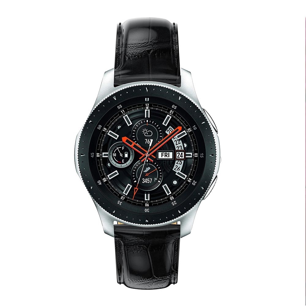 Samsung Galaxy Watch 46mm / Gear S3 Classic / S3 Frontier Ersatz Echtleder Armband im Kroko Look - Schwarz