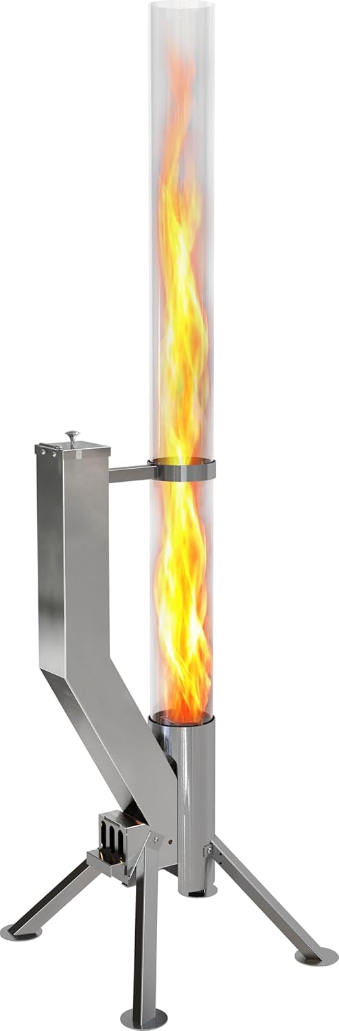Feuerrohr Premium – Große Edelstahl Pelletfackel mit Flamme bis 1,5m & Reinigungsbürste inklusive, Feuersäule für Garten & Terrasse - Dein Nachhaltiges Outdoor Ambiente Feuer (Silber)