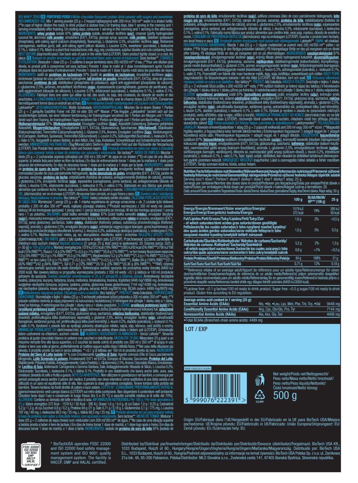 Biotech USA Iso Whey Zero 500g
