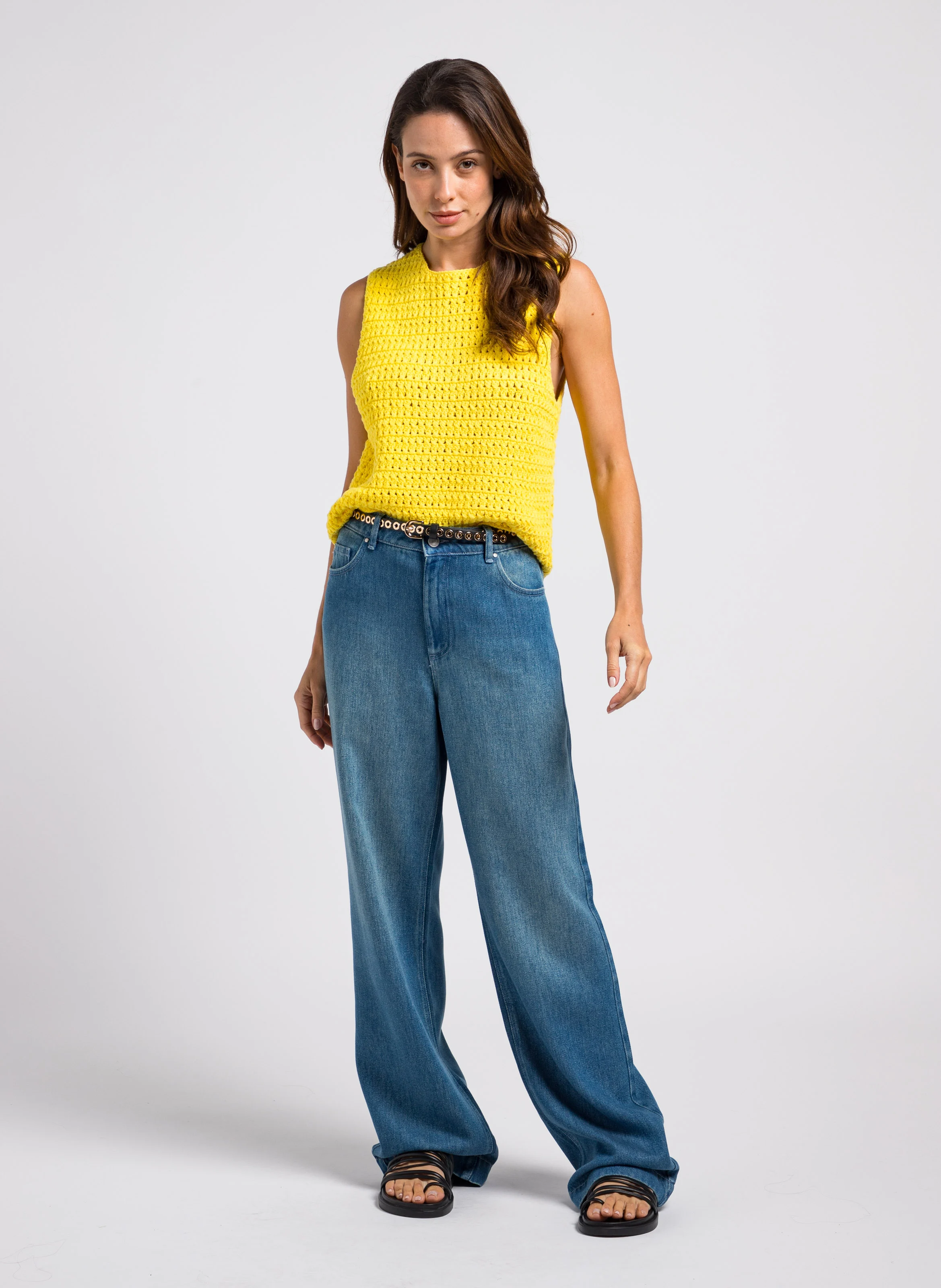 Jean large taille haute| Bleu