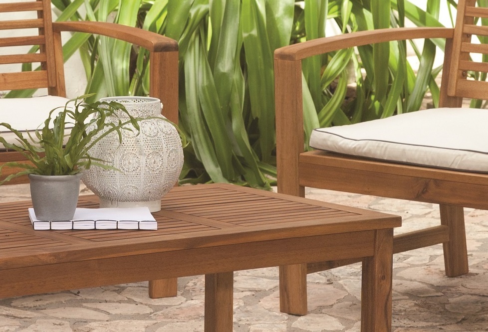 4-teiliges Lounge-Set - Massivholz - mit Polster