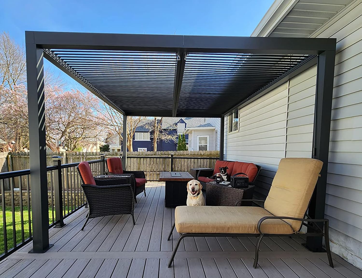 PURPLE LEAF Pergola 3.33 x 4.5 m Wasserdicht Stabil Winterfest Lamellenpergola Alu Pergola mit Lamellendach Terrassenüberdachung Pavillon mit Verstellbaren Alu-Lamellen für Partyzelt, Grau