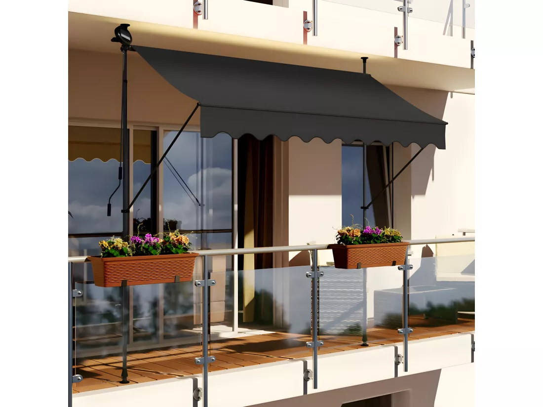 Store banne 250x150 cm avec éclairage led et manivelle