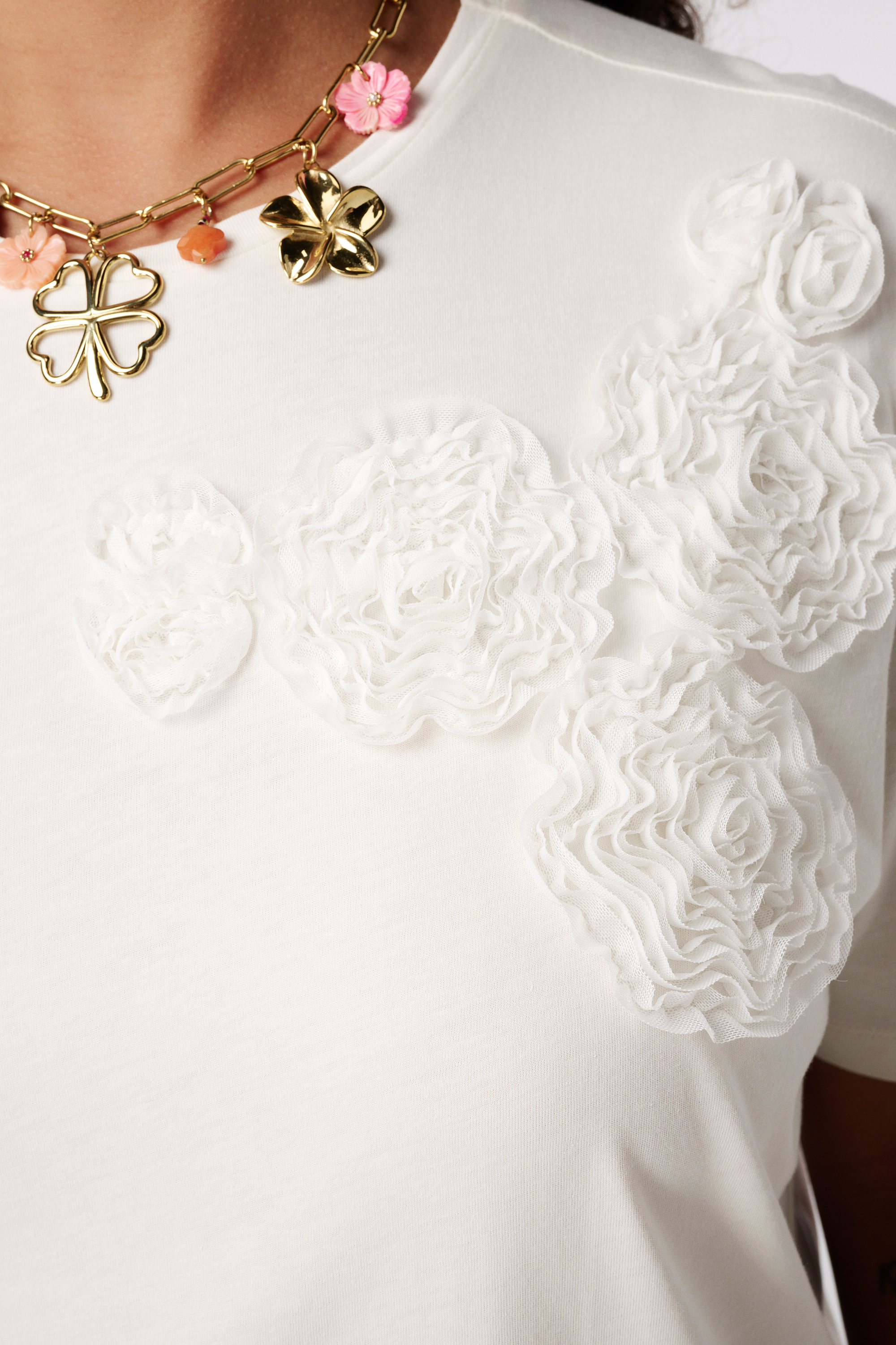 T-shirt met geborduurde opdruk Cream