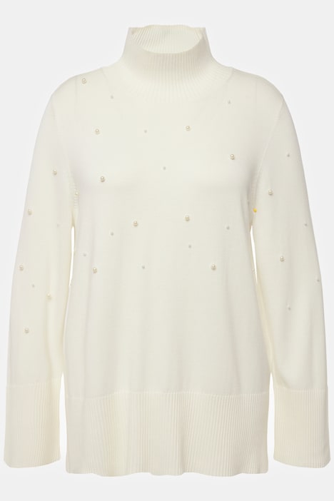 Pullover, Perlen, Stehkragen, Langarm