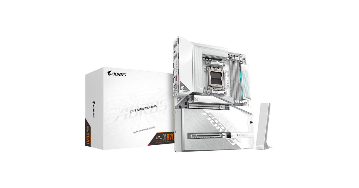 GIGABYTEX870 AORUS STEALTH ICE socket AM5 moederbord  (Zilver/wit, RAID, 5 Gb-LAN, WLAN, BT, Sound, ATX)