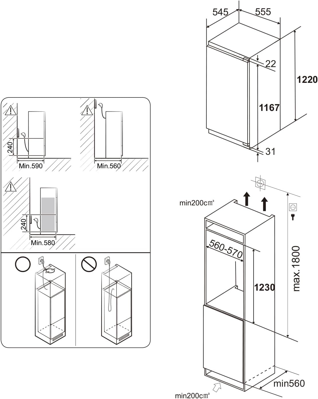 Einbaukühlschrank 122cm mit gefrierfach | 188 L (172L/16L Gefrierfach ) | | 122 cm Nische kühlschrank einbau | Energieeffizient | 4 Versilberung Technologie Hat | less frost | Wechselbaren Türsc