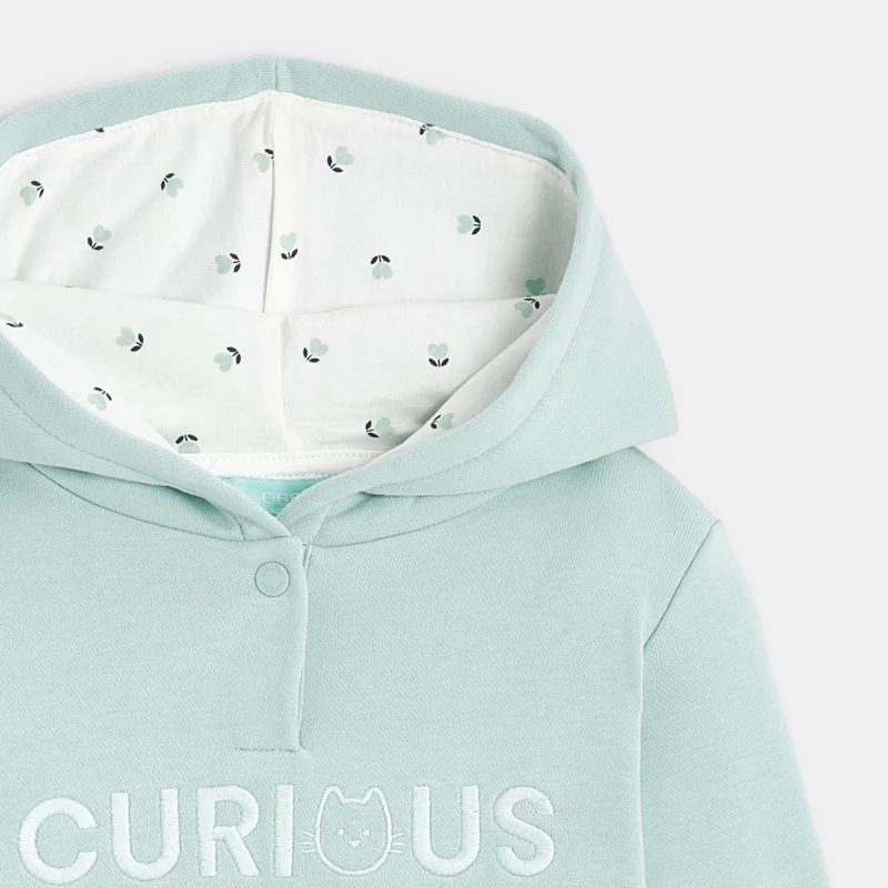 Sweat molleton à capuche brodé vert bébé fille Vert
