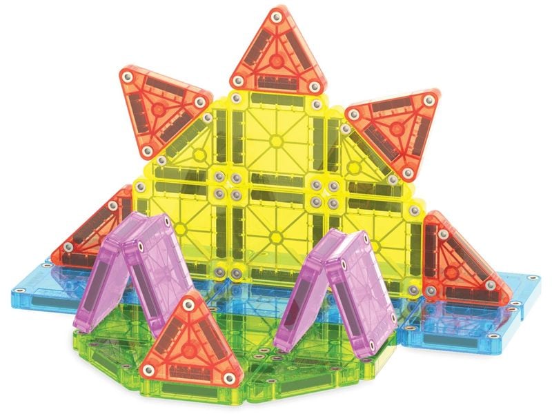 Magna-Tiles MicroMAGS Travel Deluxe 55 Teile Set mit 55 magnetischen Mini-Bauteilen und praktischer Metallbox