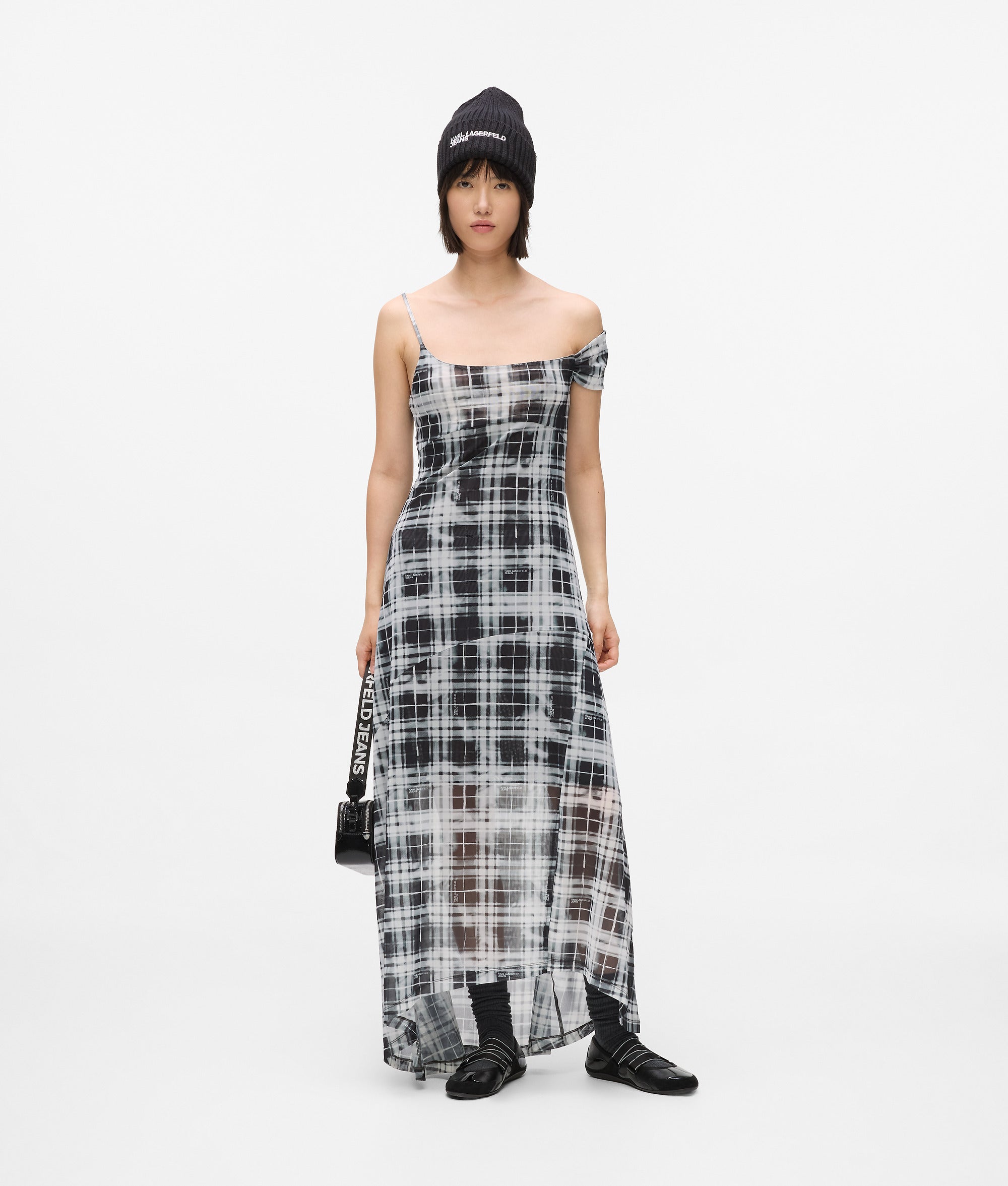 Geruite netstof maxi jurk