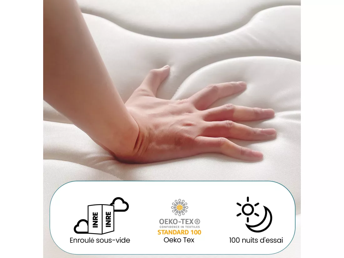Matelas 160x200 cm - INRE, Ressorts ensachés, Solide et Confortable, certifié oeko-tex, épaisseur 22cm, 7 zones différenciées