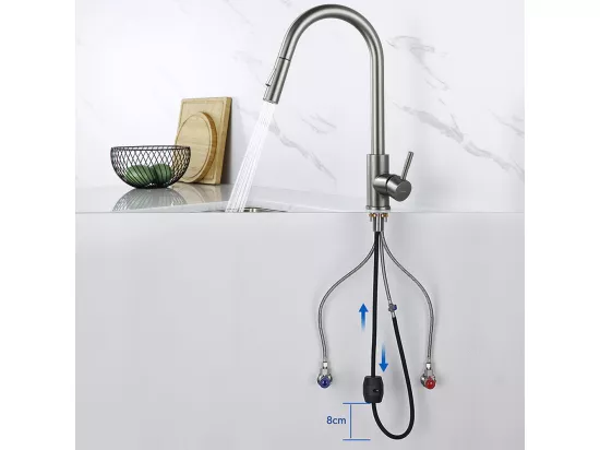 2pcs Robinet Cuisine avec Douchette Extractible Noir Rotatif 360 ° Inoxydable Mitigeur Cuisine d'Évier 2 Fonctions Mélangeur de Cuisine,EU Modèle