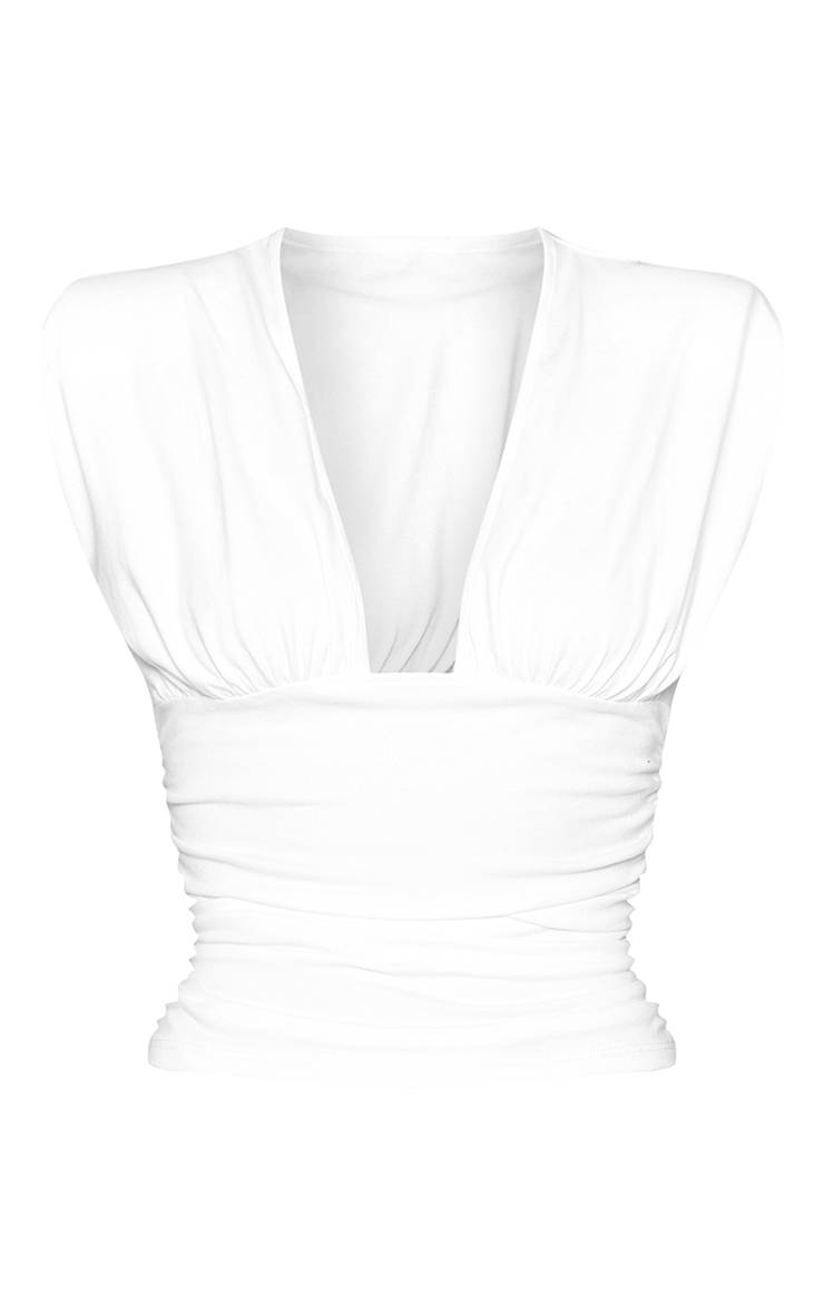 Blanc Haut En Dentelle Texturée À Manches Courtes
