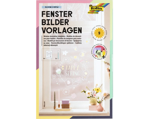 Raamschilderijsjablonen, BLOOM & GROW, 8 sjablonen in 52x73 cm, 1 krijtstift