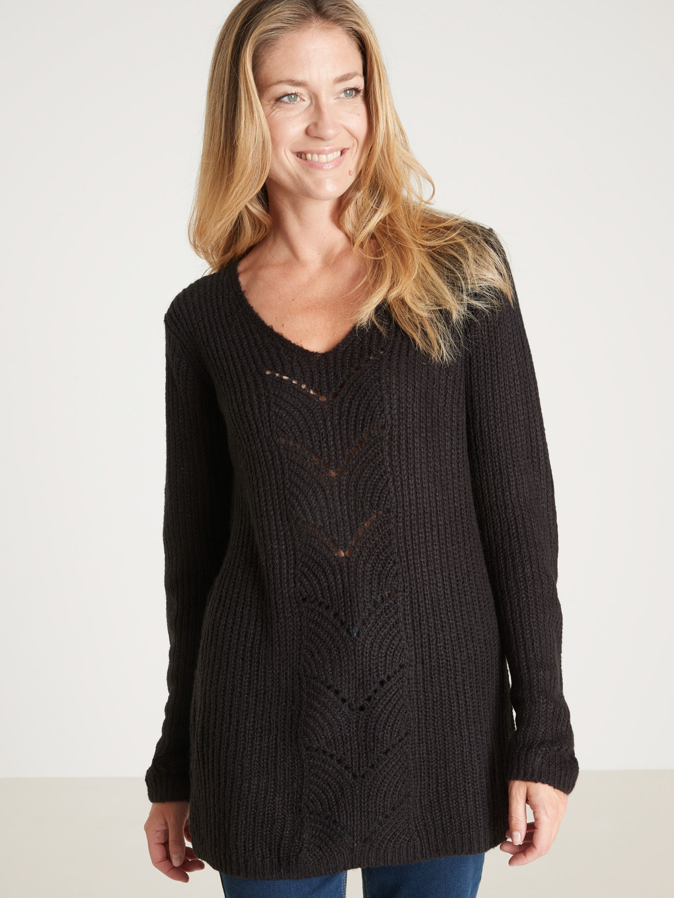 Pull-tunique côtes perlées