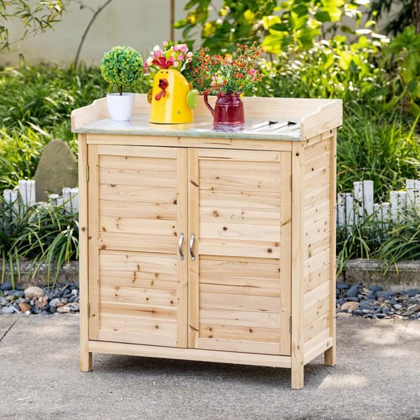 Hageskap Plantebord Med Underskap Treutstyr Skap Skap Med 2 Hyller Redskapsbod Hagebod Utendørs Natur 83 X 40 X 92 Cm
