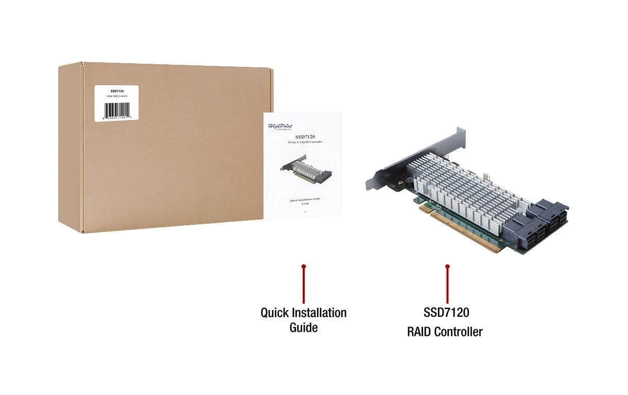 RAID-Controller SSD7120 für 4xU.2 SSDs, nicht bootfähig<br>HighPoint SSD7120 NVMe RAID Controller