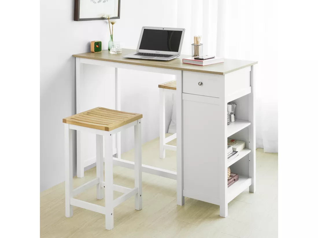 Table Haute De Bar Table De Cuisine Mange-debout– Blanc Lxlxh 120x55x90 cm, Fwt64-wn