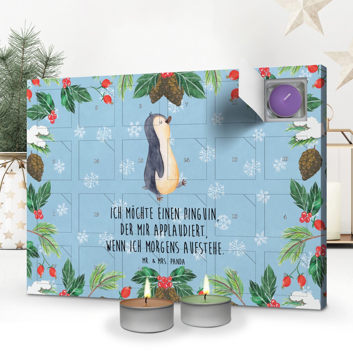 Mr. & Mrs. Panda Geurkaars Adventskalender Pinguïn Marching - Pastelblauw