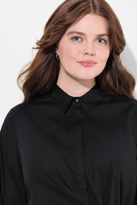 Bluse, drapiert, Hemdkragen, Langarm, Biobaumwolle