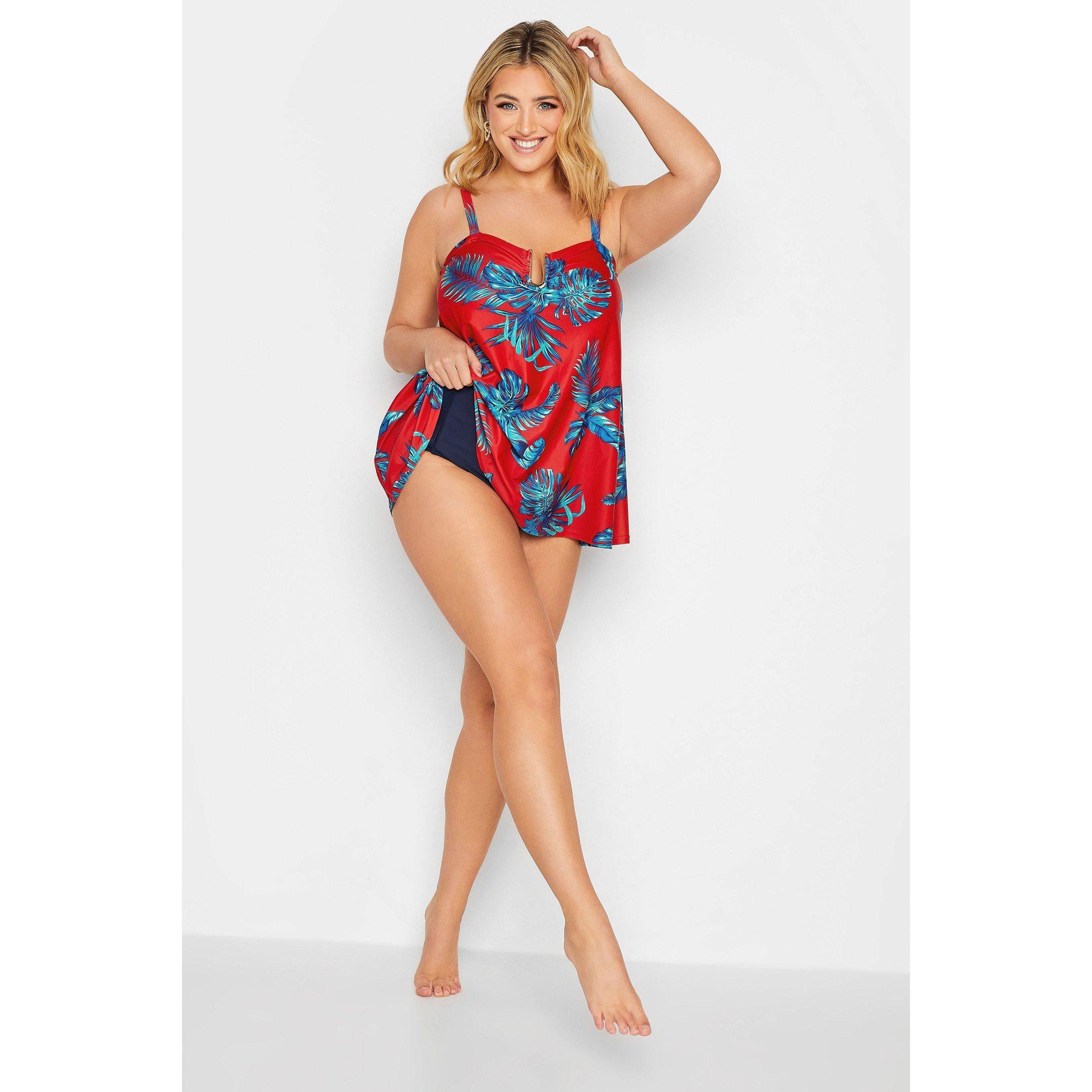 YOURS Curve Red Palm Leaf Tankini Top