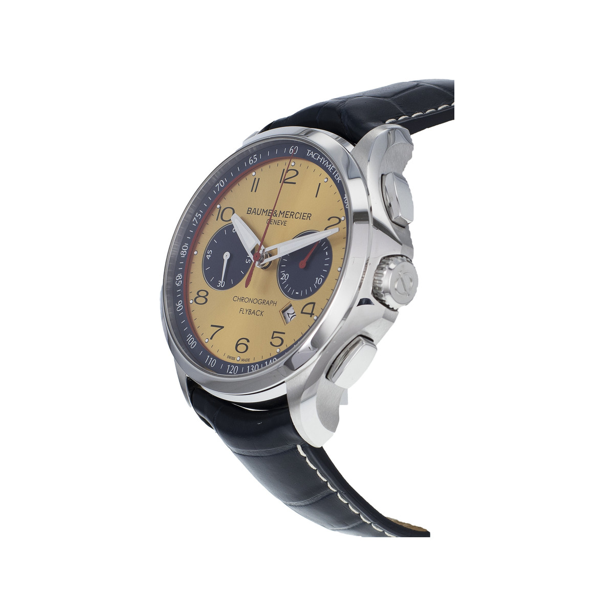 Montre d'occasion Baume et Mercier Clifton homme chronographe automatique acier bracelet cuir noir