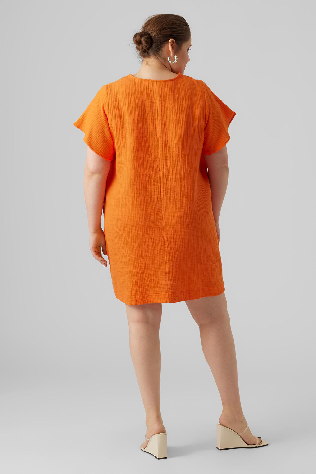 Vestido curto de algodão - Laranja