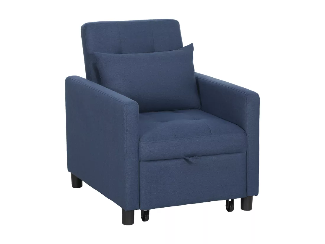 Fauteuil chauffeuse canapé-lit convertible 1 place dossier inclinable 3 positions coussin inclus polyester coton bleu