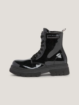 Botas de verniz com glitter e cadarço