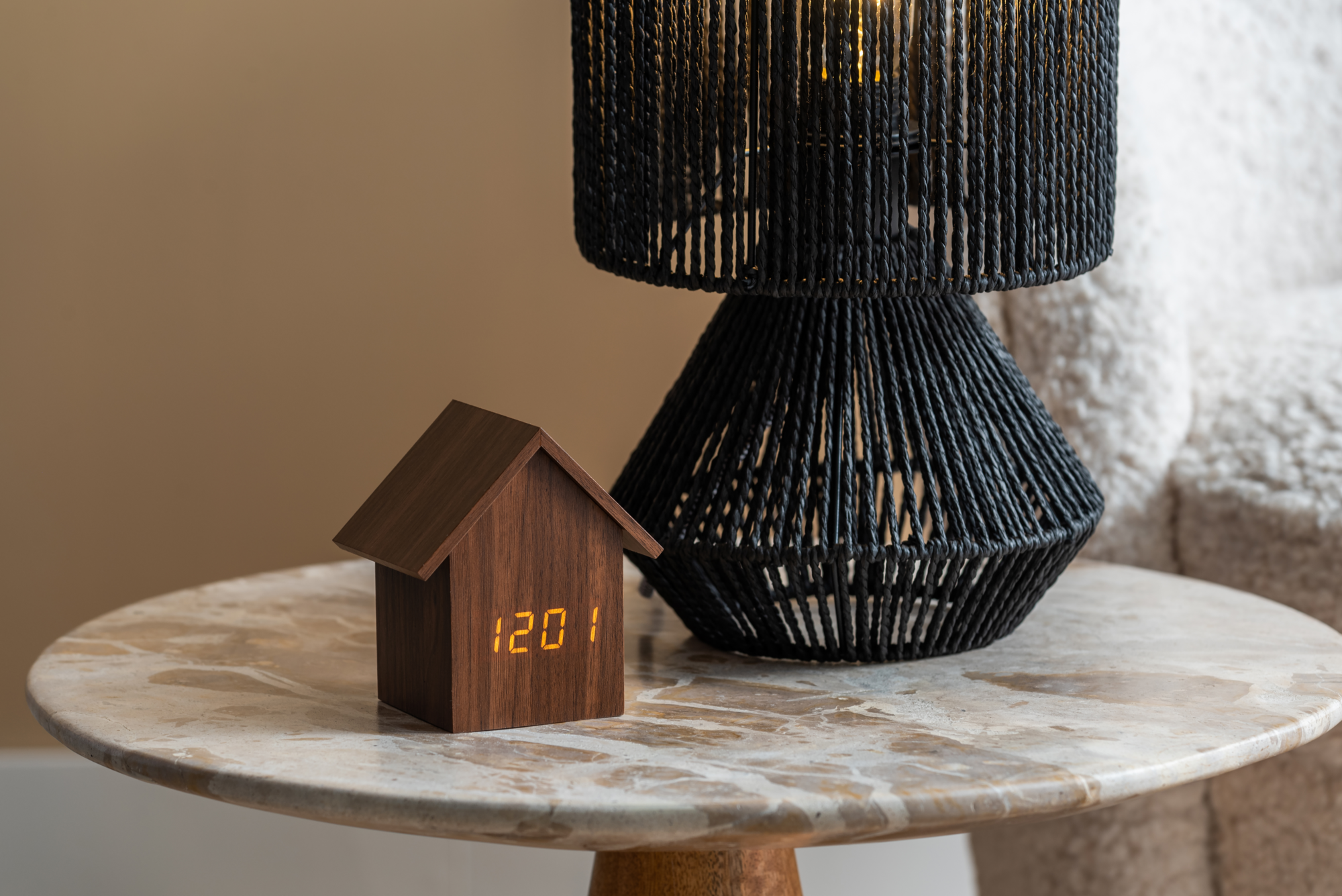 Alarm clock House LED dark wood veneer