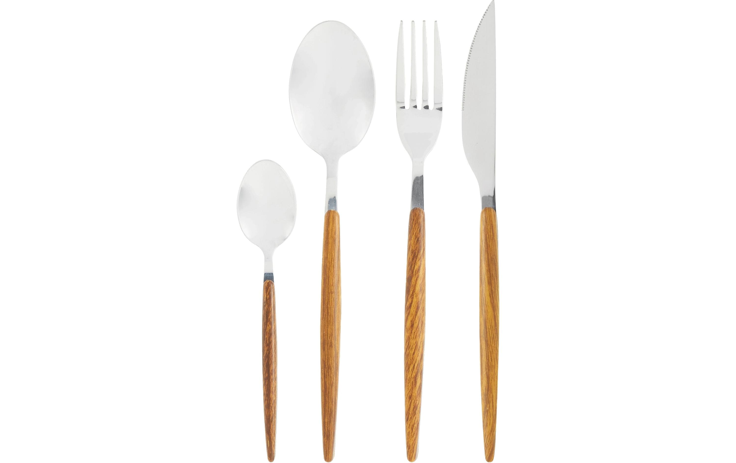 Besteck-Set 16-teilig, BraunEdelstahl Besteck mit Holzgriff
