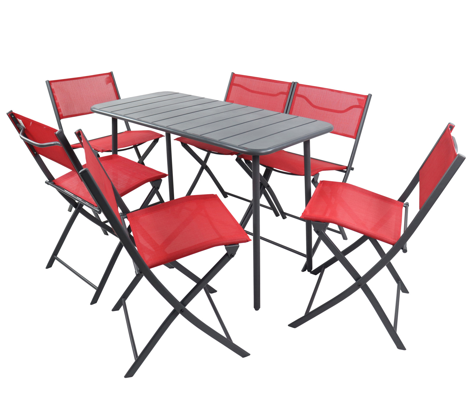 7-teiliges Gartenmöbel-Set - rot-anthrazit - 110 cm
