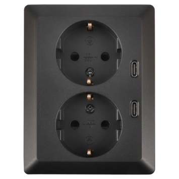 KARWEI Zenith Dubbel Stopcontact Geaard met Twee USB-C Poorten Mat Zwart