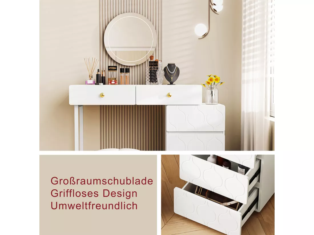 Coiffeuse avec 5 tiroirs et une porte - Sans miroir - 90 x 40 x 73,5 cm - Bois MDF - Blanc