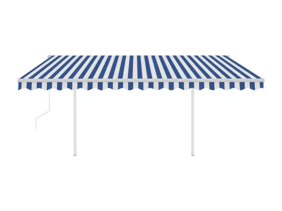 Auvent automatique rétractable avec poteaux 4,5x3,5m Bleu blanc