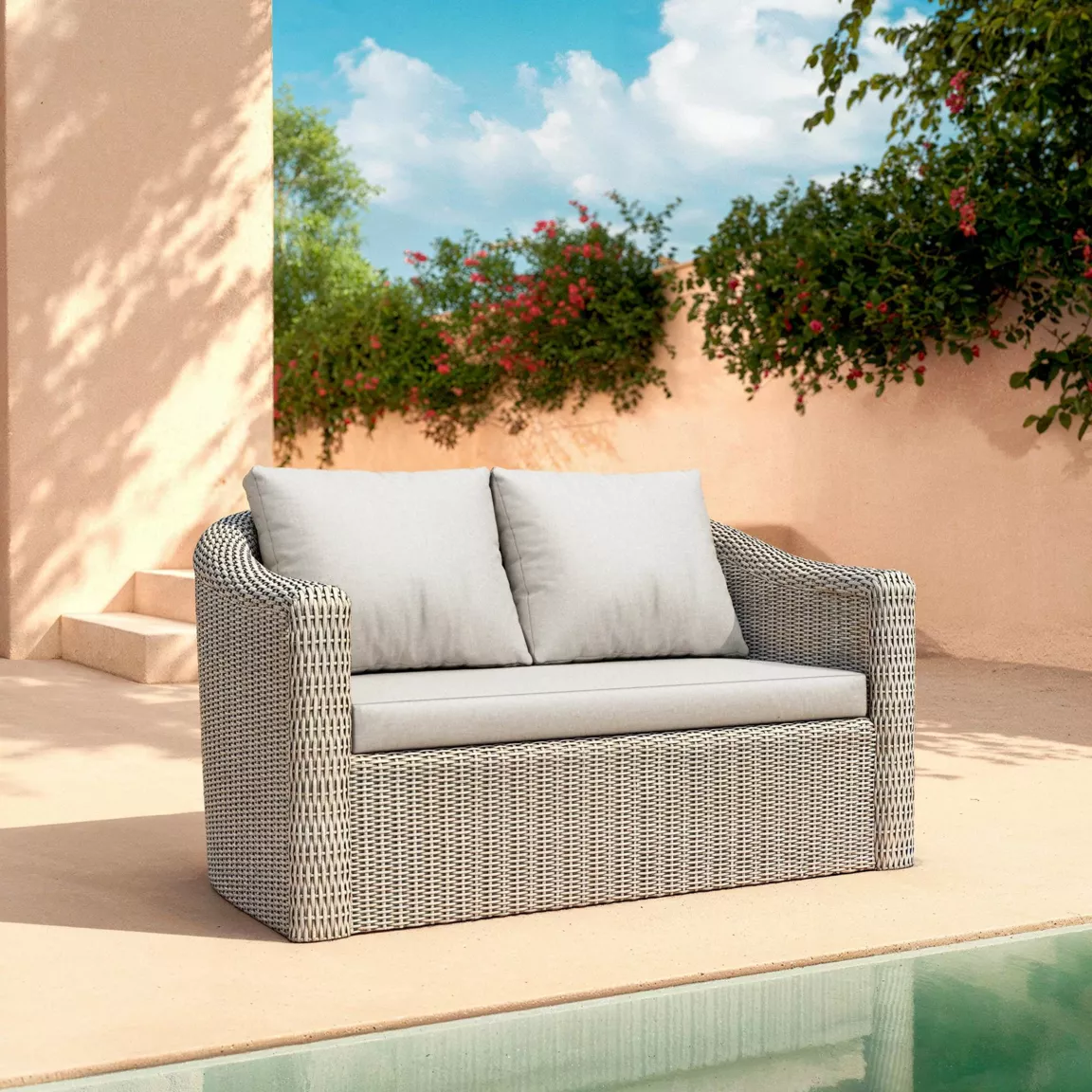 Salon de jardin en résine tressée 4 places 4 pcs Calvi Gris et gris clair
