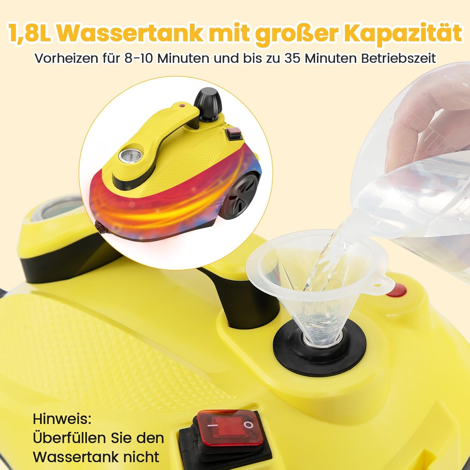 COSTWAY Dampfreiniger 2000W, Dampfdruck: 5 bar, Tank: 1,8L, Temperatur: bis zu 160℃, Bodenreiniger mit 29 Zubehörteilen & Rollen, Dampfgeräte inkl. 5m Netzkabel (Gelb)