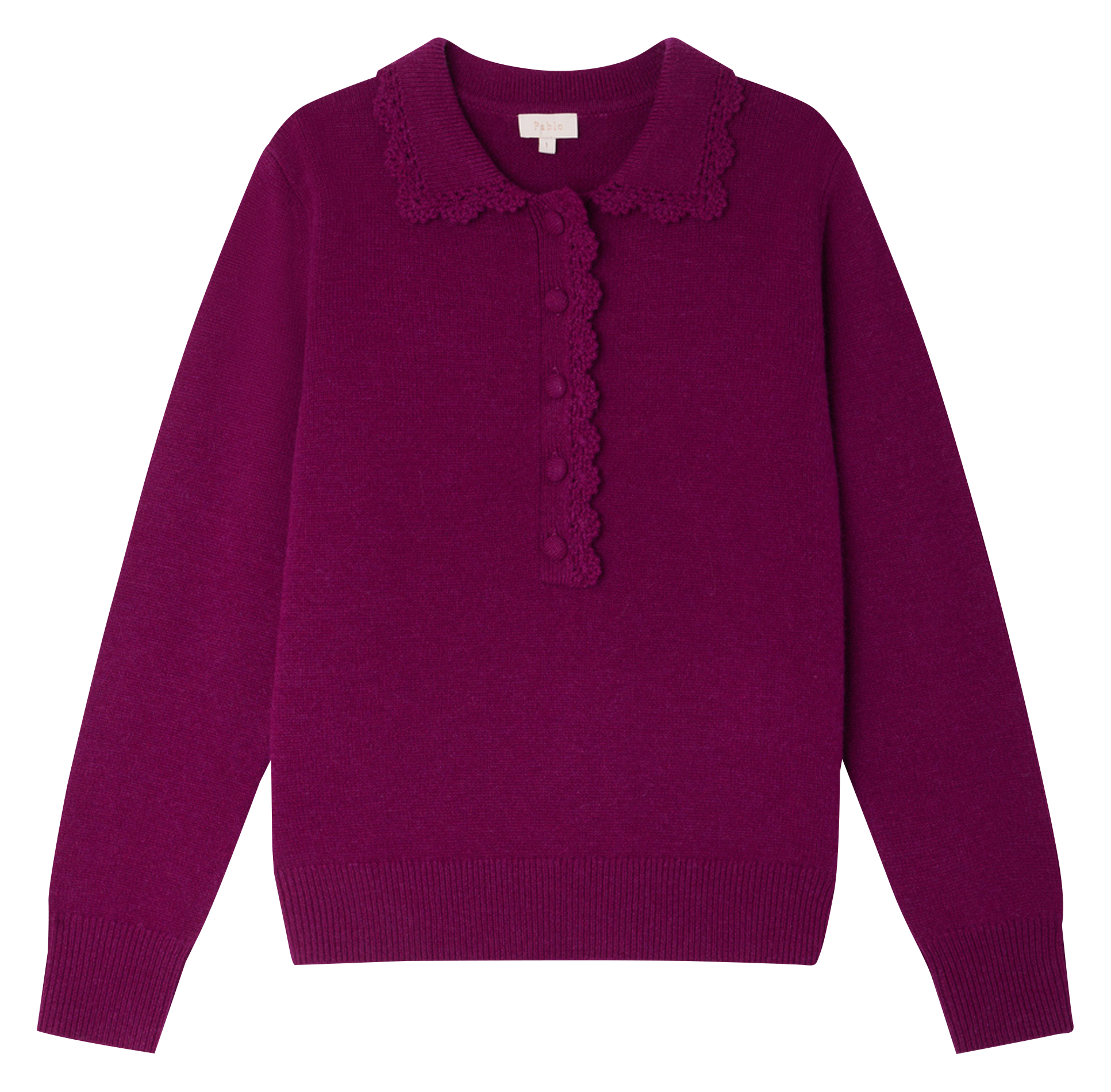 JANIRA - Pull polo droit en laine | Violet